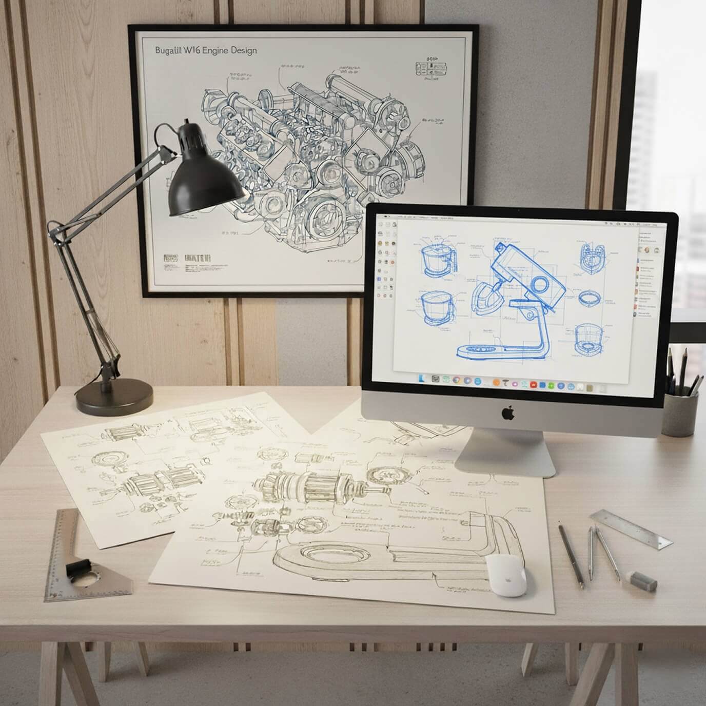 A sleek, modern stand mixer on a kitchen counter.